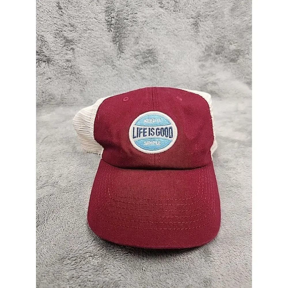 Life is Good‎ Snapback Trucker Hat Mens Maroon White Adjustable Mesh